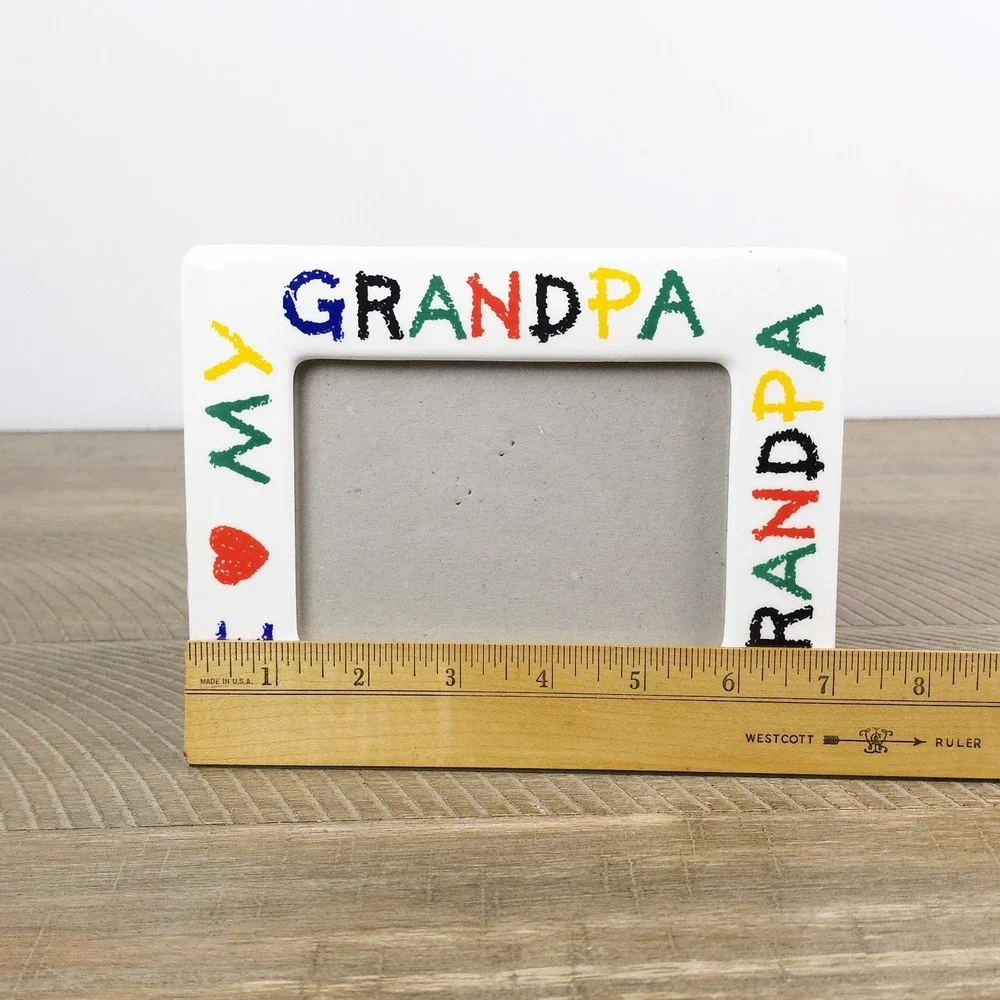 Ceramic Picture Frame I Love My Grandpa Colorful Holds‎ 4x6 Photo Keepsake 90's